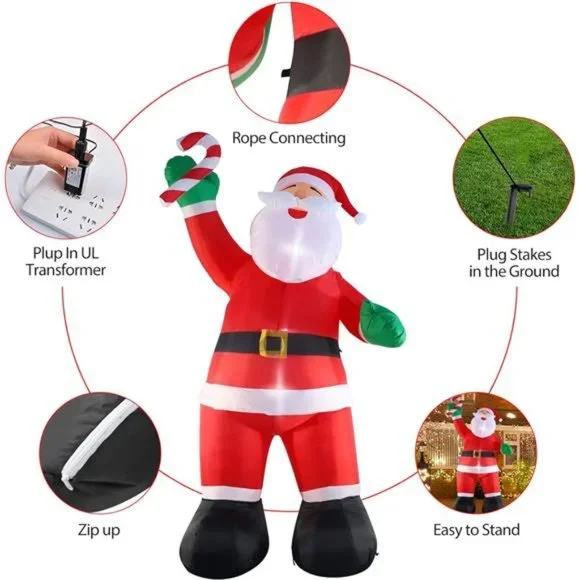 10ft Inflatable Christmas Decor, Christmas Santa Claus with Candy with Light